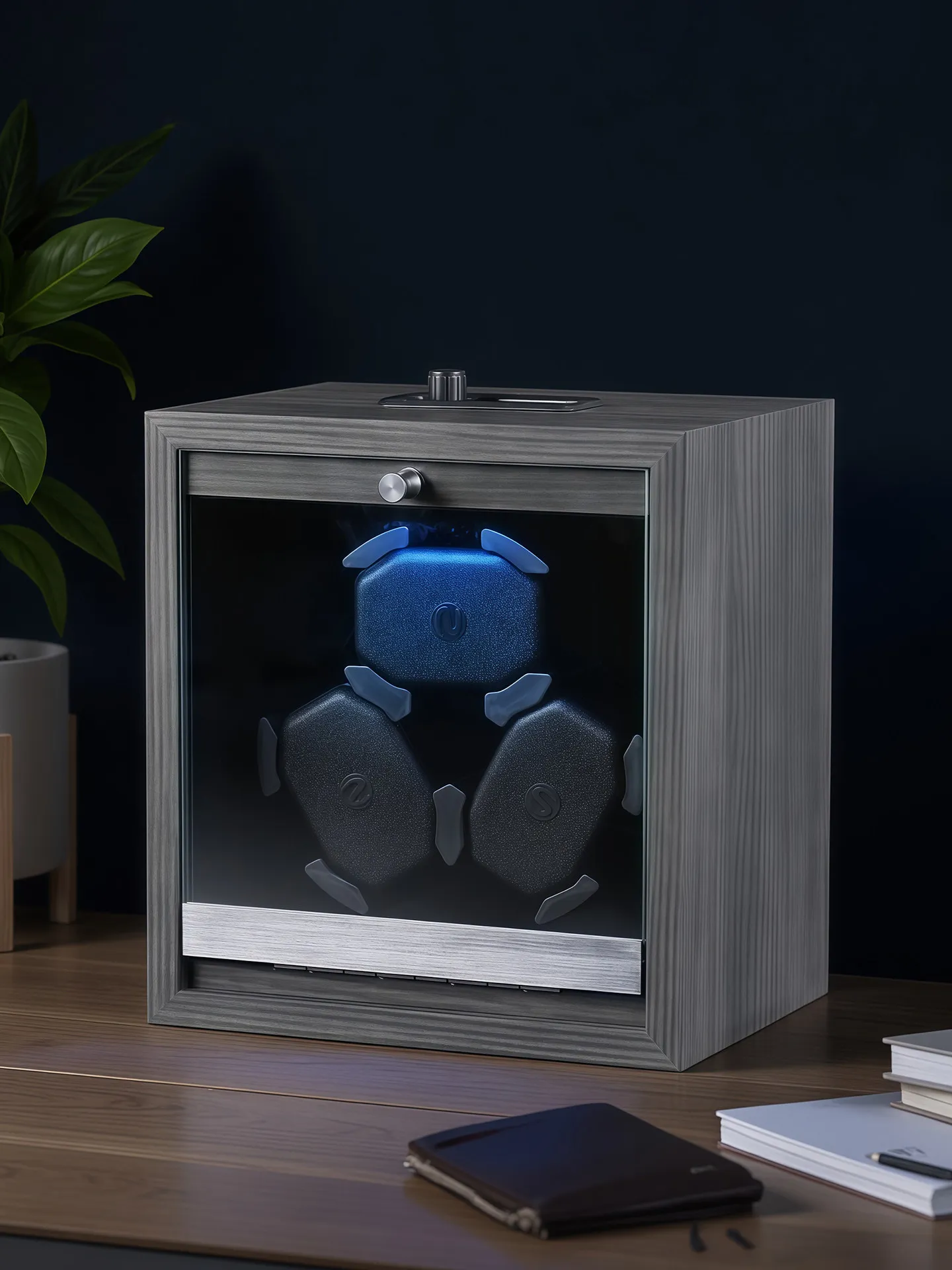 Lorvo 6 슬롯 호두나무 시계 와인더 무소음 항자성 LED 자동 시계 보관함