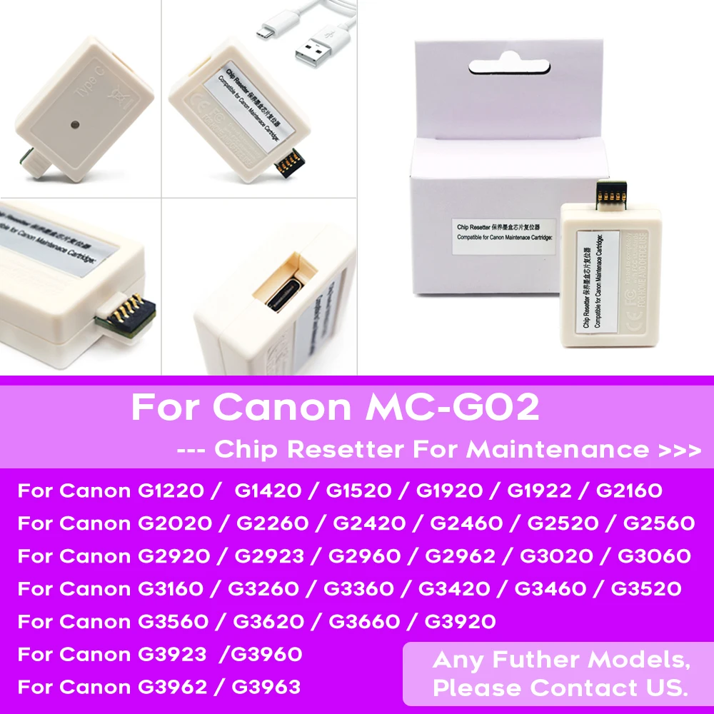 

Maintenance Tank Chip Resetter for Canon MC-G02 For Canon PIXMA G3360 G1420 G2420 G2460 G3420 G3460 Printer