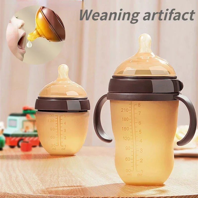 Silicone Nano Baby Bottle Feeding Bottles with Handle for Baby Weaning Anti-Choking Nipple Bottle for 0-9 Month 150ML/250ML
