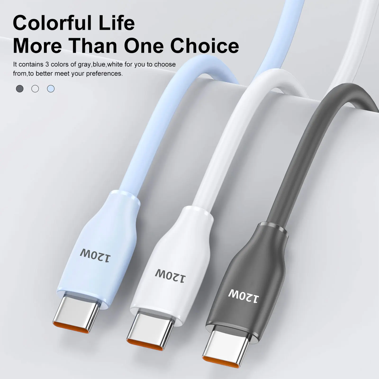 120W USB to Type C Cable 1M/1.5M/2M Data Cable Fast Charging & Data Transfer, Compatible with Huawei Xiaomi Samsung