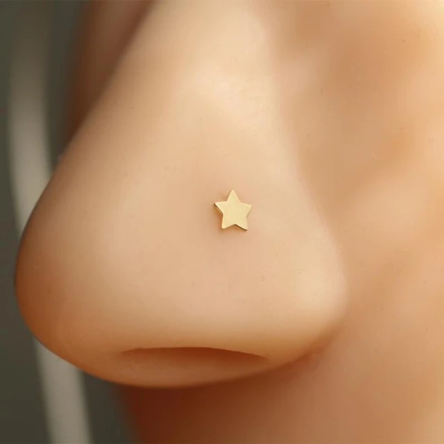 14K Solid Gold Nose Rings Stud 20G Nose Piercing Studs Star Nose Bone  Piercing