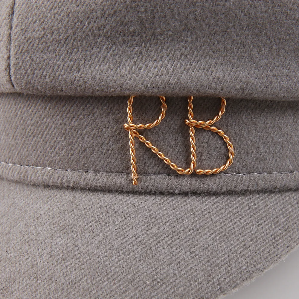Brand Designer Autumn Winter Newsboy Caps Metal letter Decorated Flat Wool Caps cotton newsboy cap