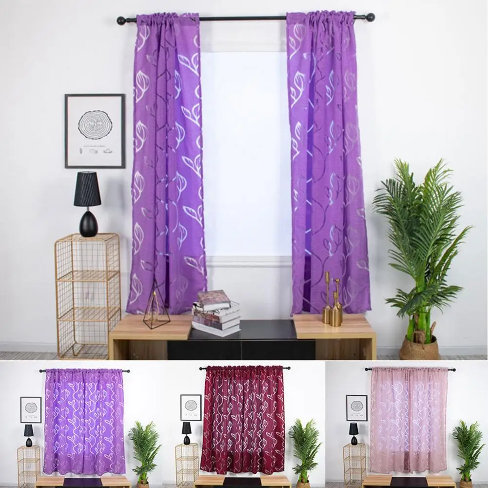 

Tasteful Window Curtain 3 Colors Polyester Print Curtain Printed Transparent Drape for Bedroom