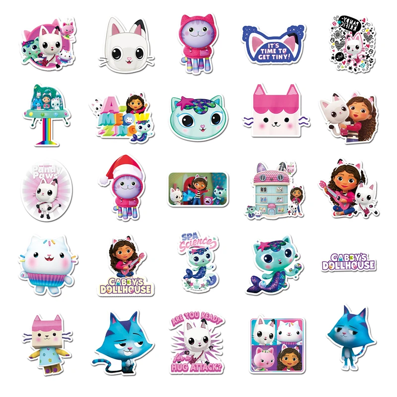 10/50PCS New Gabby Dollhouse Cartoon Stickers Car Motorcycle Travel Luggage  Guitar Waterproof Graffiti Sticker