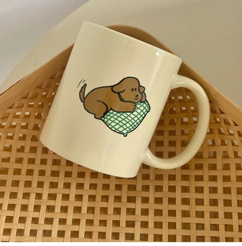 

Puppy Cream Color High-quality Cute Large-capacity Ceramic Cup Milk Breakfast Cup Couple Cup High Temperature Resistance