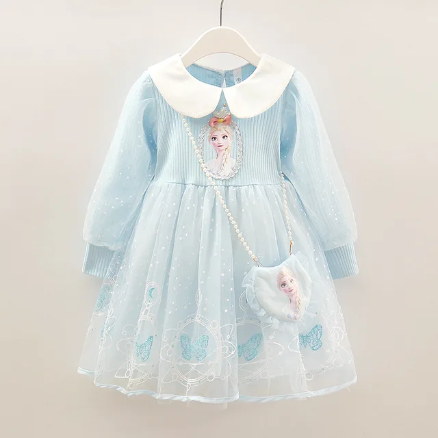 2025 New Elsa Princess Dress Baby Girls Dress Spring  Autumn Kids Dress Party Long-sleeved Children Frozen Formal Dress 2-8Y