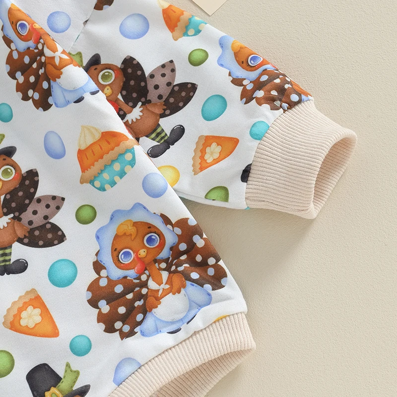 Infant Baby Thanksgiving Sweatshirt Jumpsuit Cartoon Turkey Print Round Neck Long Sleeve Romper Toddler Clothes