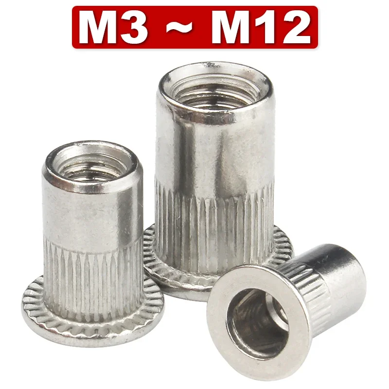 Pull Rivet Nut 304 Stainless Steel Flat Head Pull Cap Countersunk Head Anchor Nut Pressure Riveting Locking Nut M3M4M5M6M8M10M12