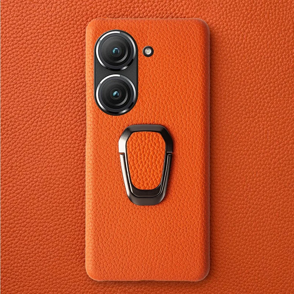 Handmade Genuine Leather Protective Phone Case with Stand Holder, Back Shell Cover