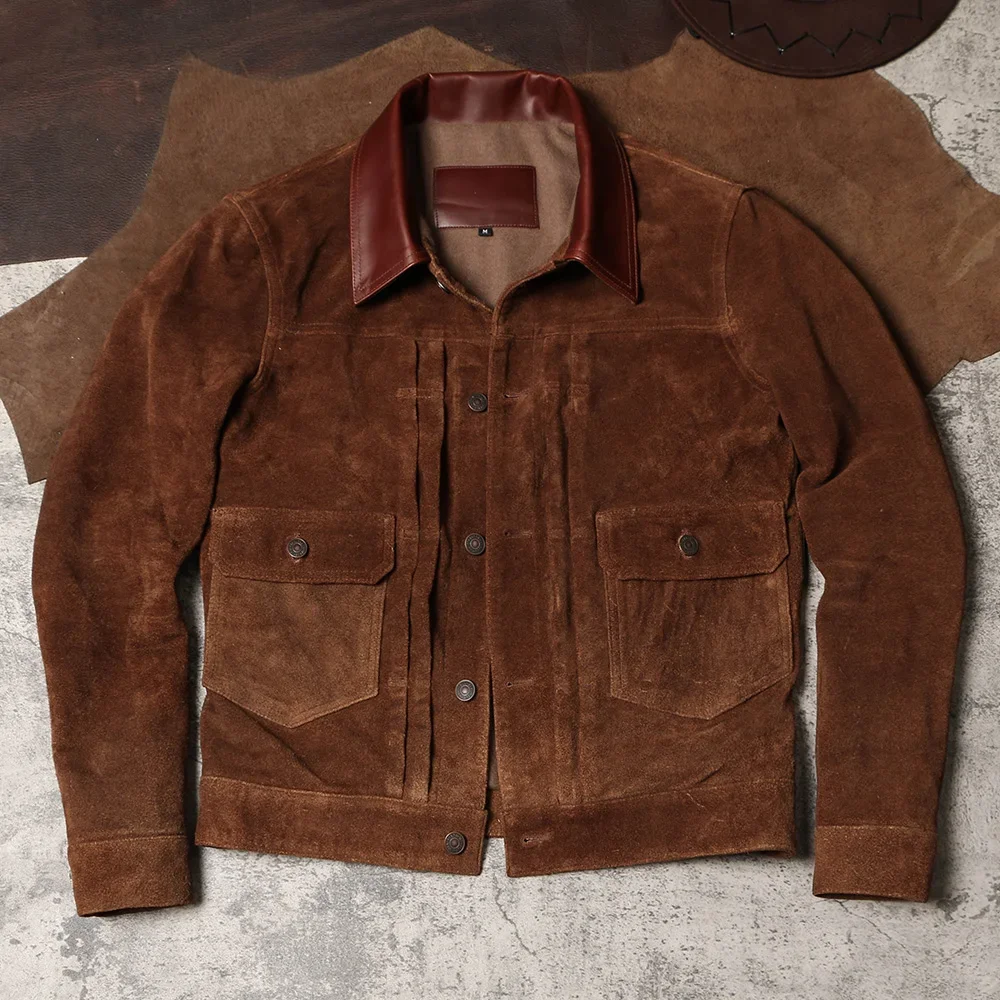 

American Retro Distressed Leather Jacket Vintage Amikaki Suede Jacket Men's 506 Genuine Leather Jacket