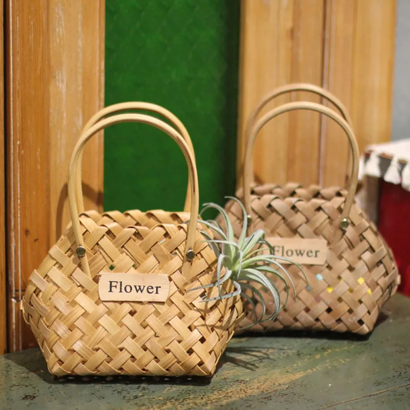 23*11*25cm Hand-woven Rattan Flower Basket Household Flower Storage Basket  Holiday Decorations Modern Handicrafts