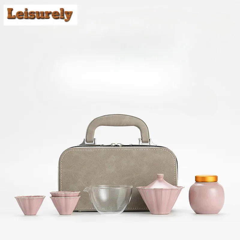 Ru Kiln Petal Douli Quick Guest Cup Home Outdoor Portable Travel One Pot Two Cups Crackle Glaze Ceramic Tea Set