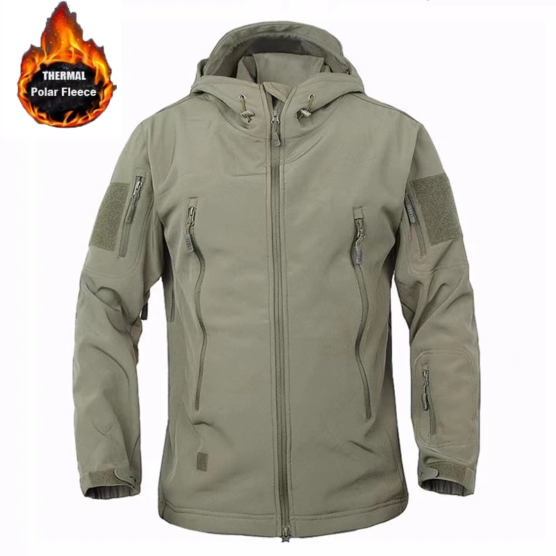 Men's Winter Softshell Fleece Hoodie and Cargo Trousers Set