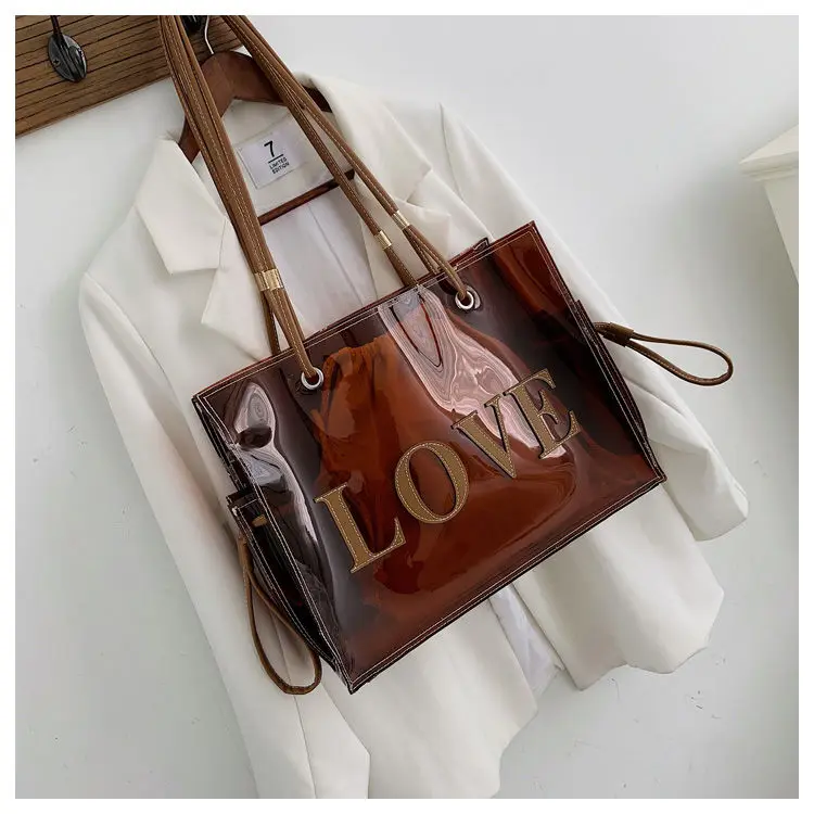 Elegante borsa trasparente da donna, versatile borsa a tracolla in PVC con ampio spazio_voghion.com
