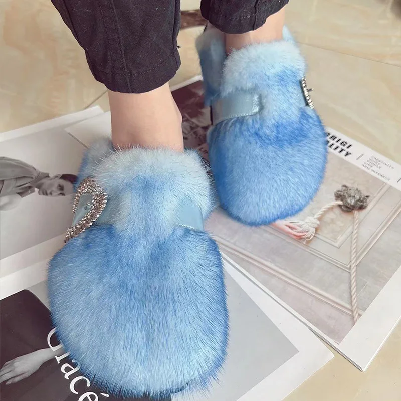Mink Fur Outdoor Sandals Shoes Mink Fur Slippers Mink Fur Slides