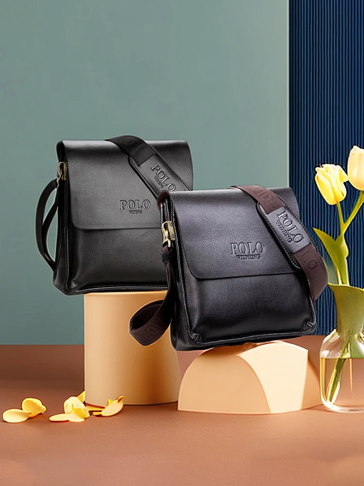 PU Leather Letter Pattern Shoulder Bag Large Capacity Wear-resistant And Scratchproof Shoulder Crossbody Bag For Men