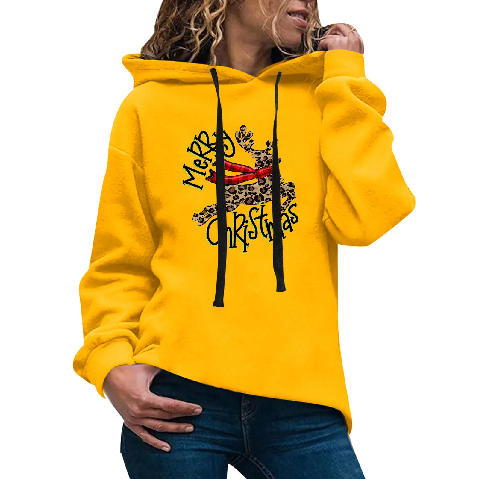 

Long Zip Sweatshirt Hoodie Women Women Casual Christmas Print Solid Color Hooded Sweatshirt Long Long Sweater Women Pullover