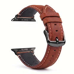 Vintage Crazy Horse Cowhide Leather Watchband Bracelet - 38mm 40mm 41mm (Red Black Link)