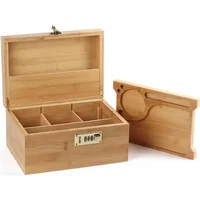 New Bamboo Storage Box with Lock Movable Rolling Tray Tea Cigarettes Operationed Trays Cut Tobacco Reel Handmade Large Stash Kit 2