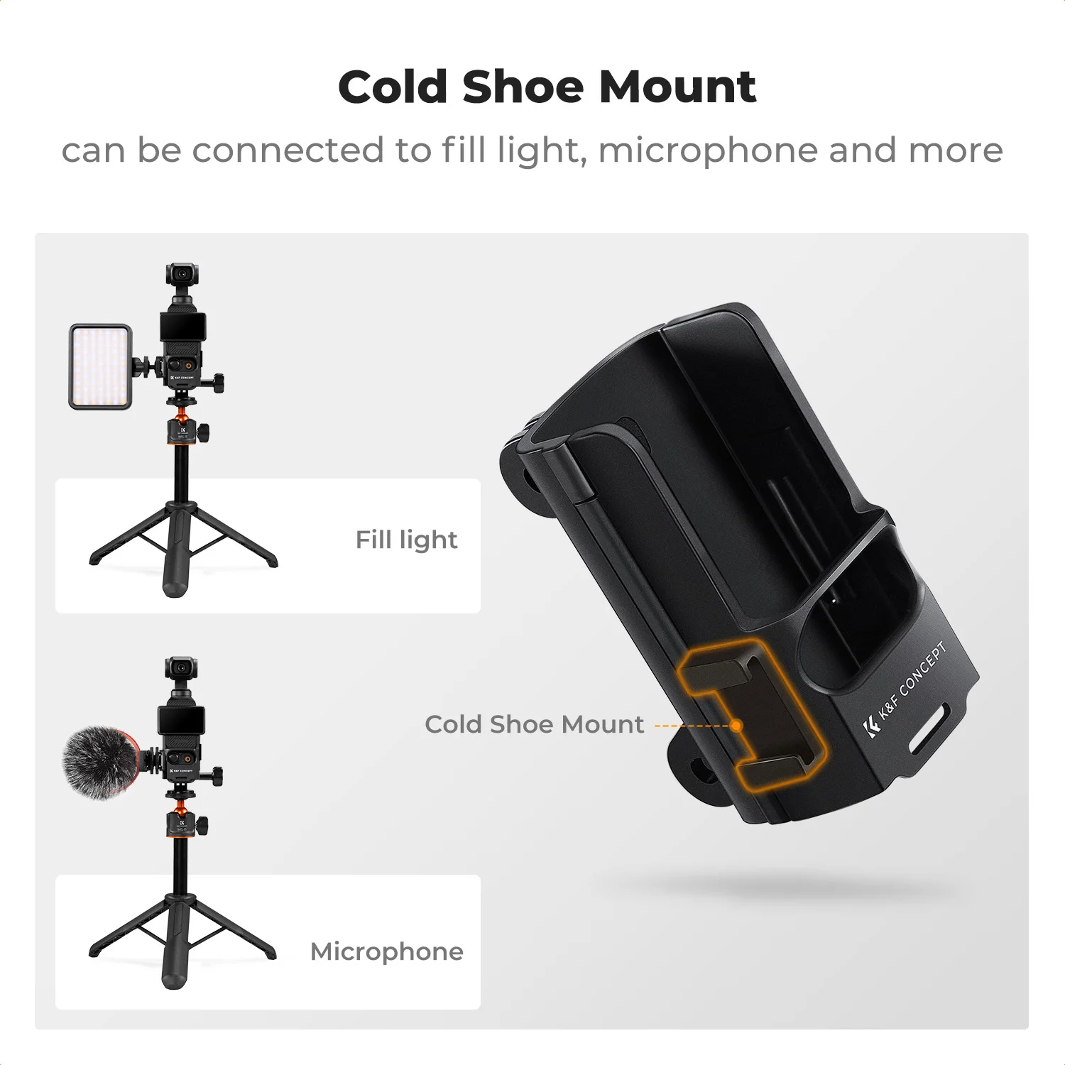 K&F CONCEPT DJI 오즈모 포켓 3용 확장 어댑터 마운트, 콜드 슈 마운트/1/4인치 나사 구멍이 있는 확장 마운팅 브래킷 프레임