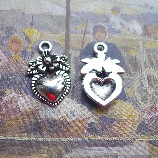 

20pcs/lot 11*18mm Small Antique Silver DIY Love Heart Flower Charm Pendant For Earring Jewelry Making Wholesale