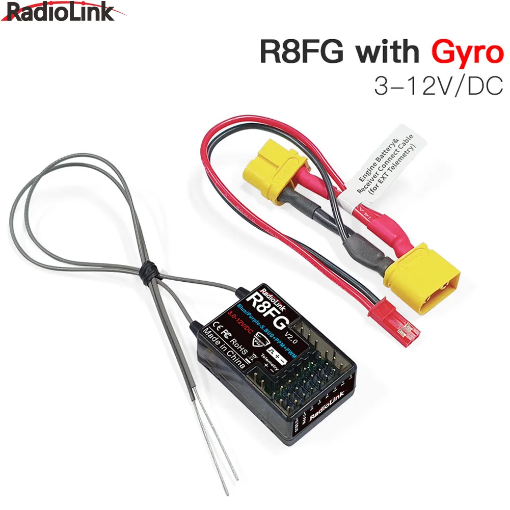 

Radiolink R8FG 8 Channle 2.4G Gyro RC Receiver Voltage Return 600 Meters Long Range RX for Car Boat RC8X RC6GS RC4GS T8S T8FB