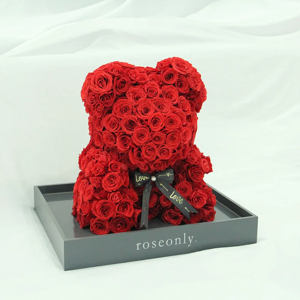 New Hot Selling With Luxury Box Large Preserved Rose Bear Flowers for