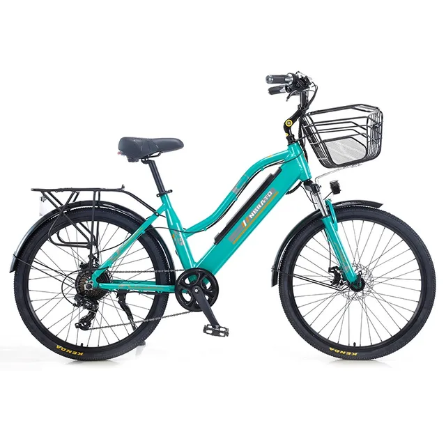 여성 전기 자전거 도시 전기 도시 자전거, 7 단, 26 인치 미드 드라이브, 2 인승, 350W, 36V, 10AH, 숨겨진 배터리