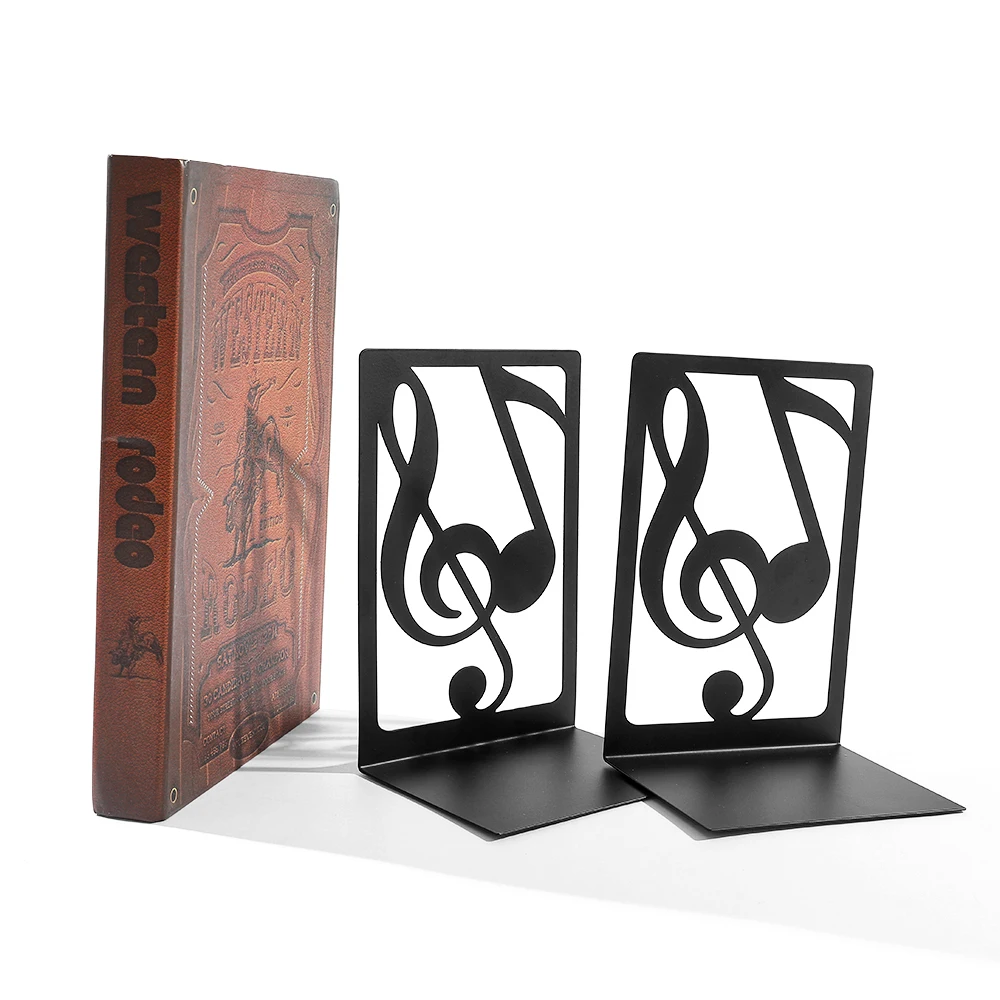 Book Organizer Book Holder Book Stand Book Terminal 2 Pcs Iron Musical Note Bookends File Organizer Bookshelf Reading Hollow Out Metal Stand Desktop Holders