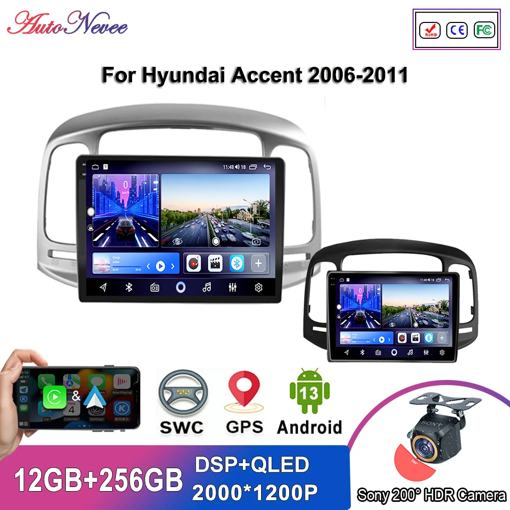 

Мультимедийная система на Android 13 для Hyundai Accent 2006-2011, автомагнитола с GPS-навигацией, стерео, головное устройство без 2din, DVD, сенсорный экран, видеорегистратор