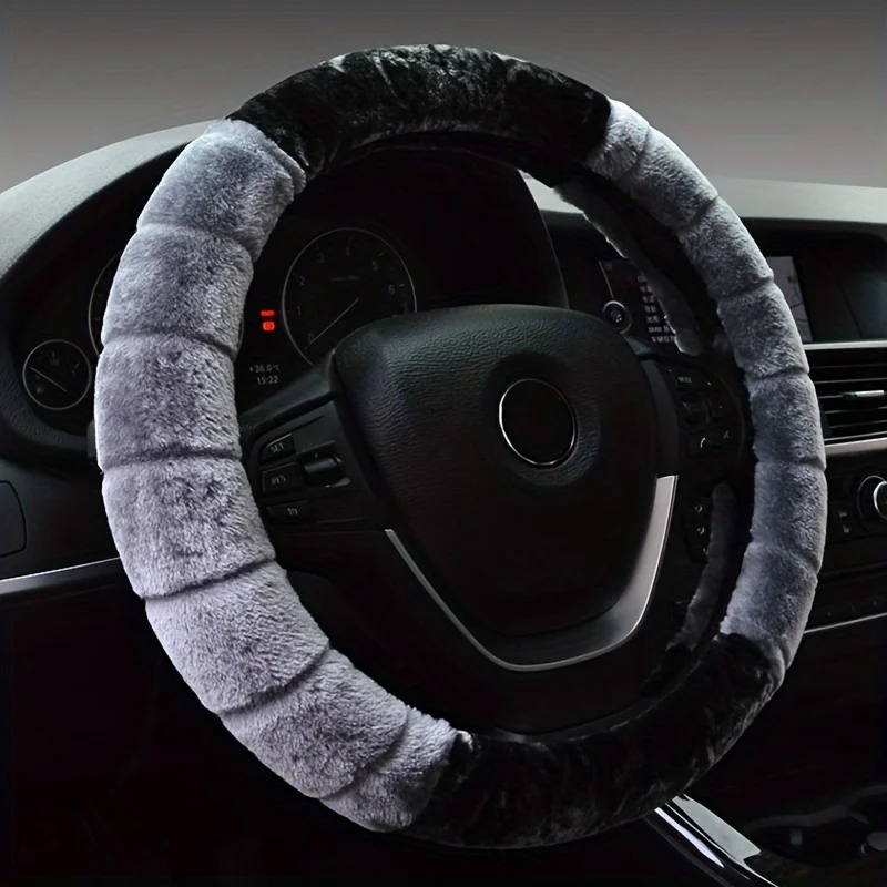 Cute Plush Steering Wheel Cover Heart Ear Design for Women Warm Anti Slip Uses for Car Universal Fit for Most Cars