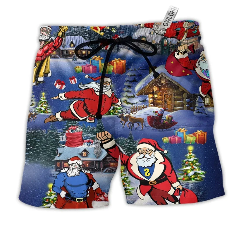 Merry Christmas Santa Claus Men Shorts 3D Print Funny Xmas Unisex Y2k Board Short Pants Summer Hawaii Swimsuit Surf Swim Trunks 4