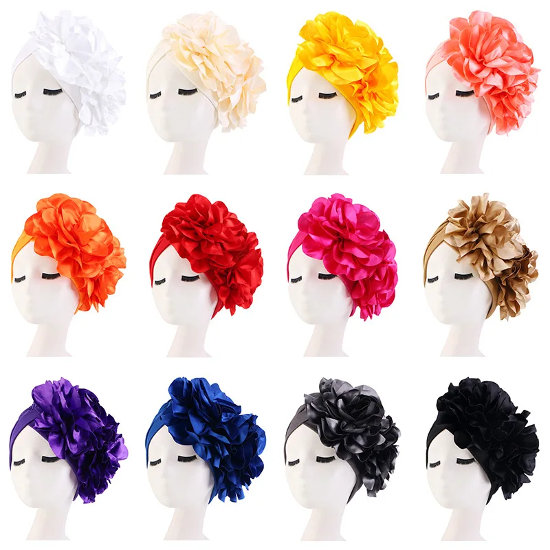 Big Flower India Hat Women\'s Turban Caps African ASO Oke Headtie Female Headscarf Bonnet Muslim Head Wraps