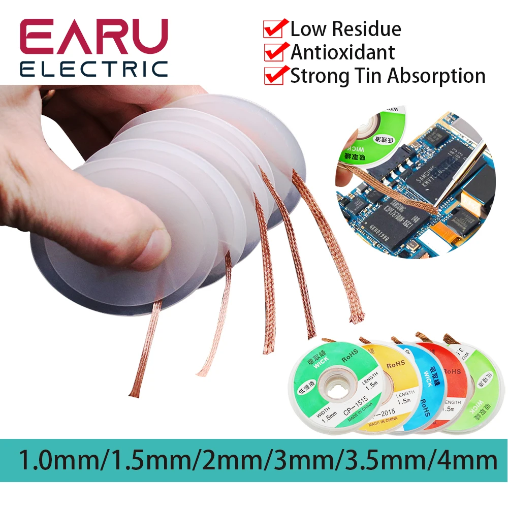 Desoldering Braid Solder Remover Wick Wire 1.5mm 2mm 2.5mm 3mm 3.5mm 1.5M 3M Welding Tin Sucker Cable Lead Cord Flux Repair Tool Desoldering Braid Solder Remover Soldering Repair Tool Desoldering Mesh Braid