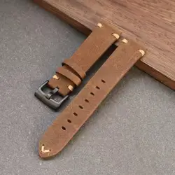 Handmade Vintage Men's Soft Genuine Leather Watchband Bracelet in Old Brown Black - 20mm (Brown - black buckle)