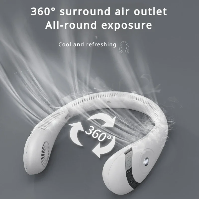 

Портативный вентилятор на шею, USB уличный безлопастный складной бесшумный портативный вентилятор с цифровым дисплеем, перезаряжаемый