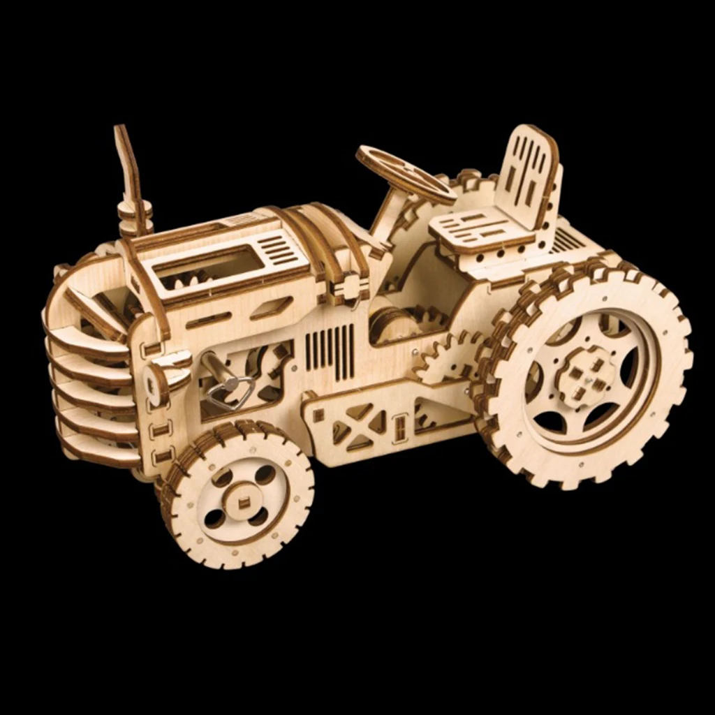 Natural Wooden Mechanical Tractor Model Kit to Build for Adults and Kids - Detailed and Sturdy - 3D Wooden Puzzle