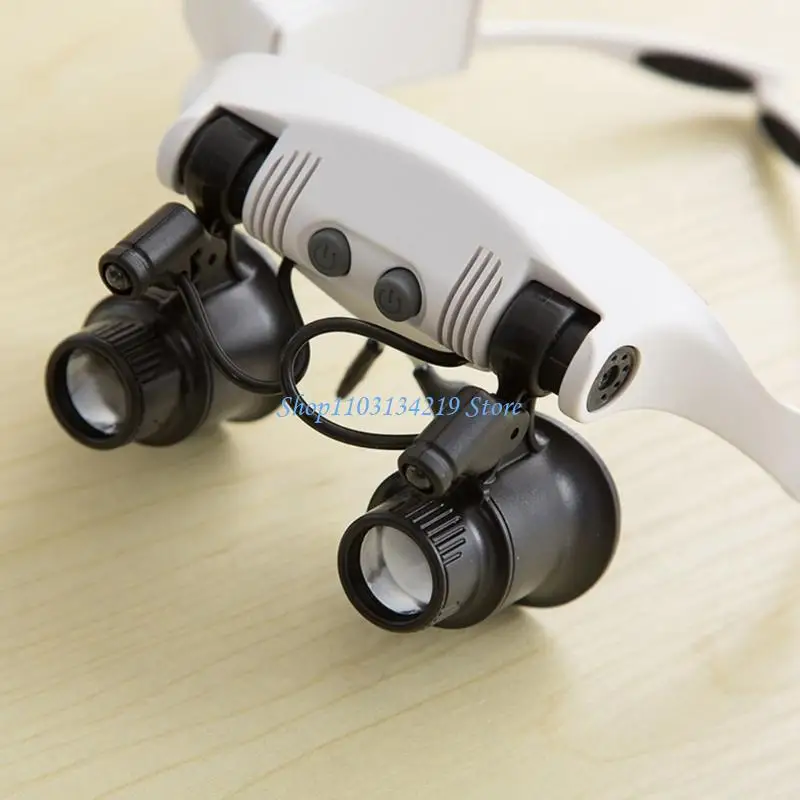 N5KC 10X 15X 20X 25X 헤드 밴드 돋보기 LED 조명이있는 이중 눈 유리 보석상 루페 보석상 시계 용 교체 가능한 렌즈 4 개
