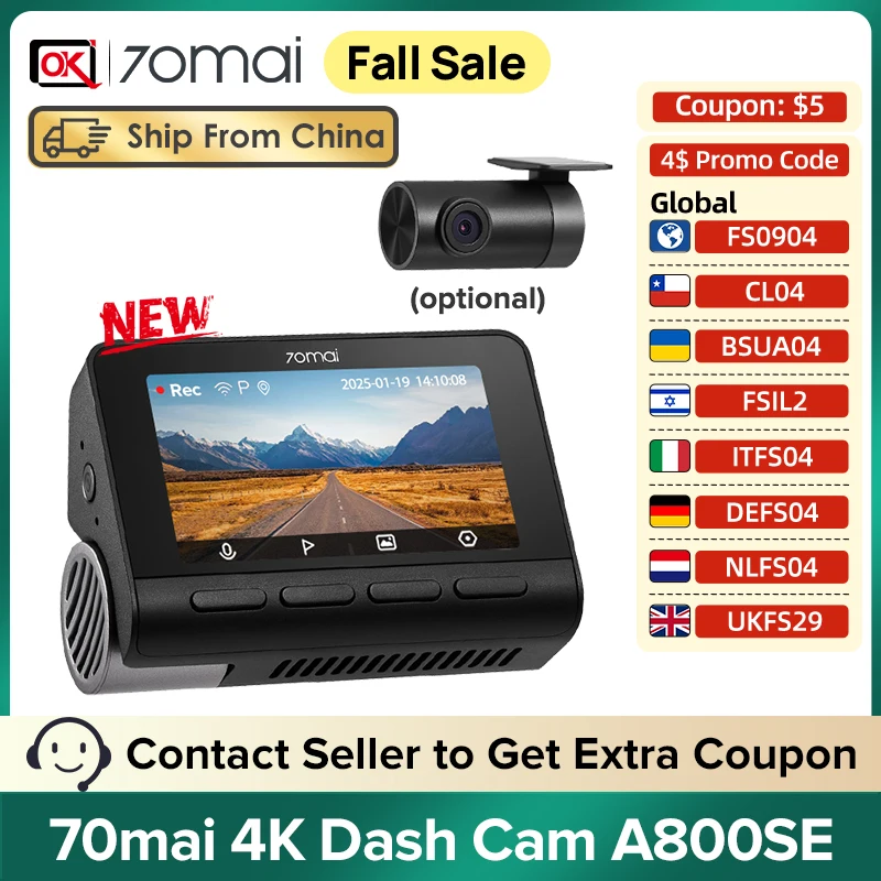 4K画素超強暗視 前後2カメラ 70mai Dash Cam 4k A800SE 70mai Dash Cam 4K A800SE UHD A800S Upgraded Version Support