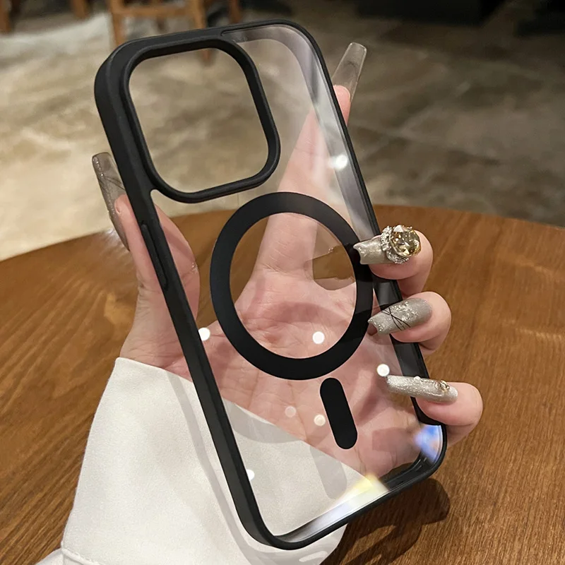 Luxury Business Advanced Black Clear Case for iPhone 15 14 13 12 11 Pro Max Plus Magsafe Magnetic Matte Antiskid Protect Cover - Image 3