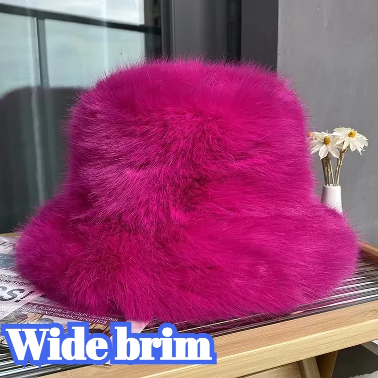 2025 Fluffy Faux Fur Bucket Hats Women Rabbit Fur Warm Thick