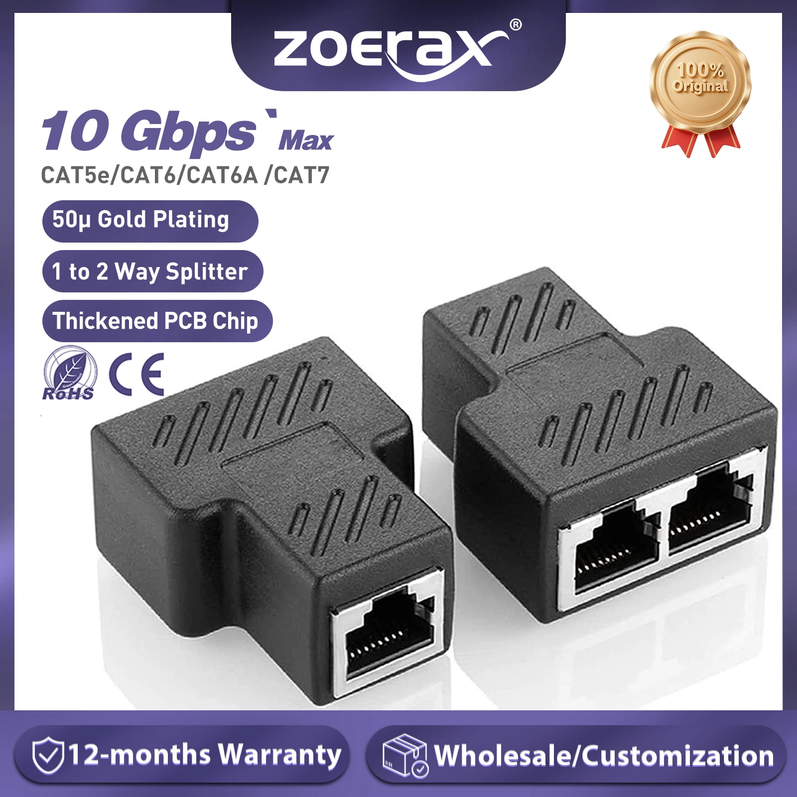 2Pcs RJ45 Splitter Connector, ZoeRax to Ethernet Extender