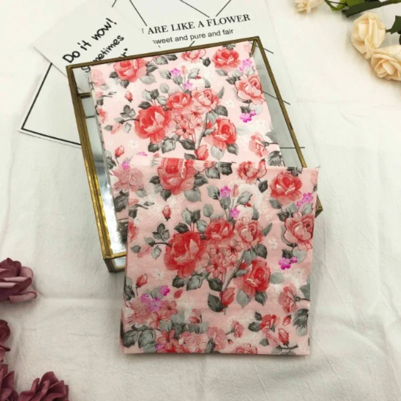 Colourful Printed Napkins Red Flowers and Grass Models Paper Wedding Restaurant Decorative Paper 20pcs/pac 33*33cm 2-Ply