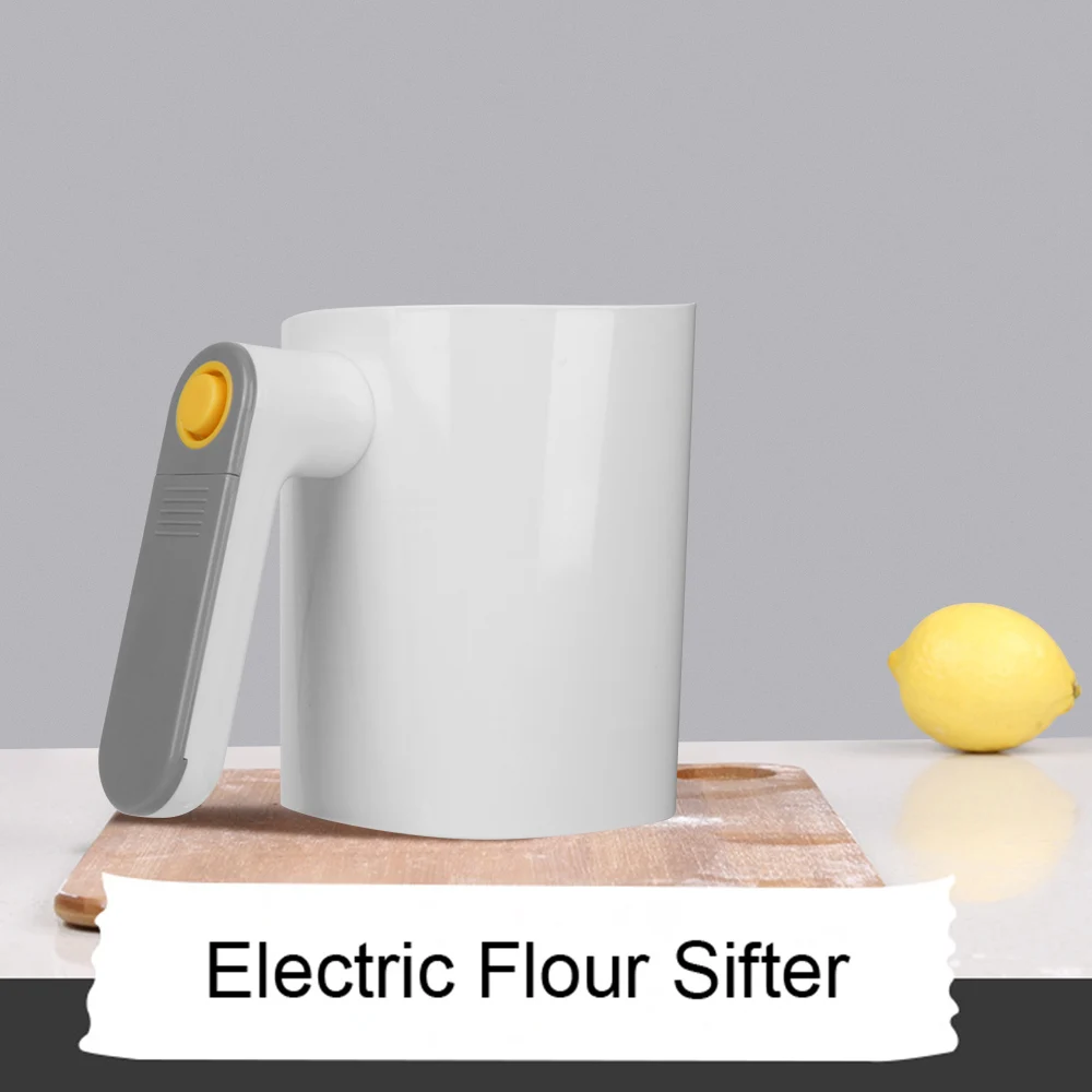 1Liter Icing Sugar Powder Kitchen Pastry Cake Tool Flour Sifter Screen Cup Shaped Handheld Electric Flour Sieve Stainless Steel flour sifter,powder sieve,powder sugar shaker