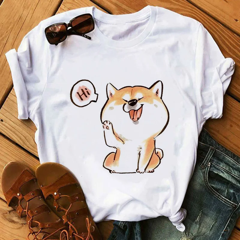 

Shiba Inu Kawaii Graphic Print Women T-shirt Harajuku Aesthetic Short Sleeve Tshirt 2022 Korea Fashion Casual Top Female T Shirt