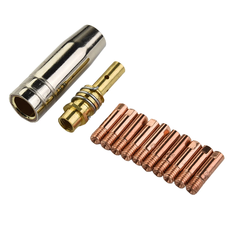 

12pcs MB 15AK MIG/MAG Welding Contact Tips Kit 0.8x25mm M6 Gas Nozzle Holder 0.8mm Connector Rod Welding Torch Tool Parts