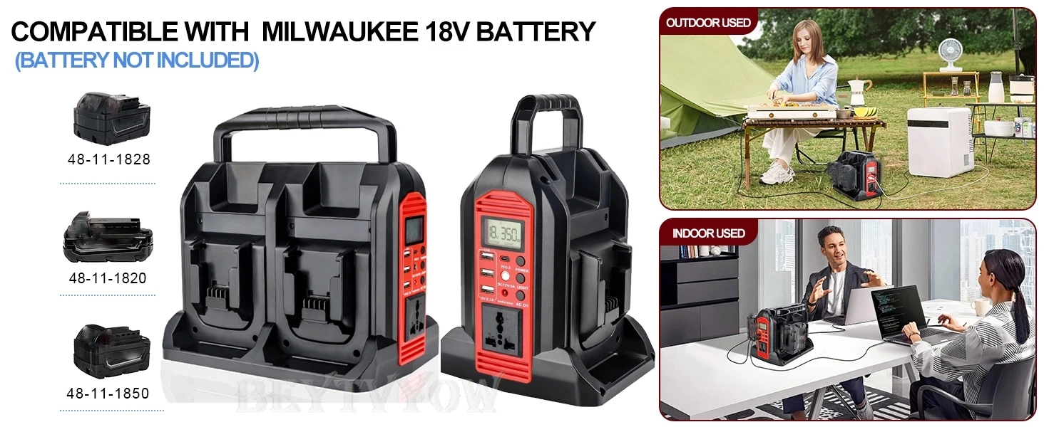 2/4 Ports 350W Output Inverter for Milwaukee 18V Battery Power Supply Source to