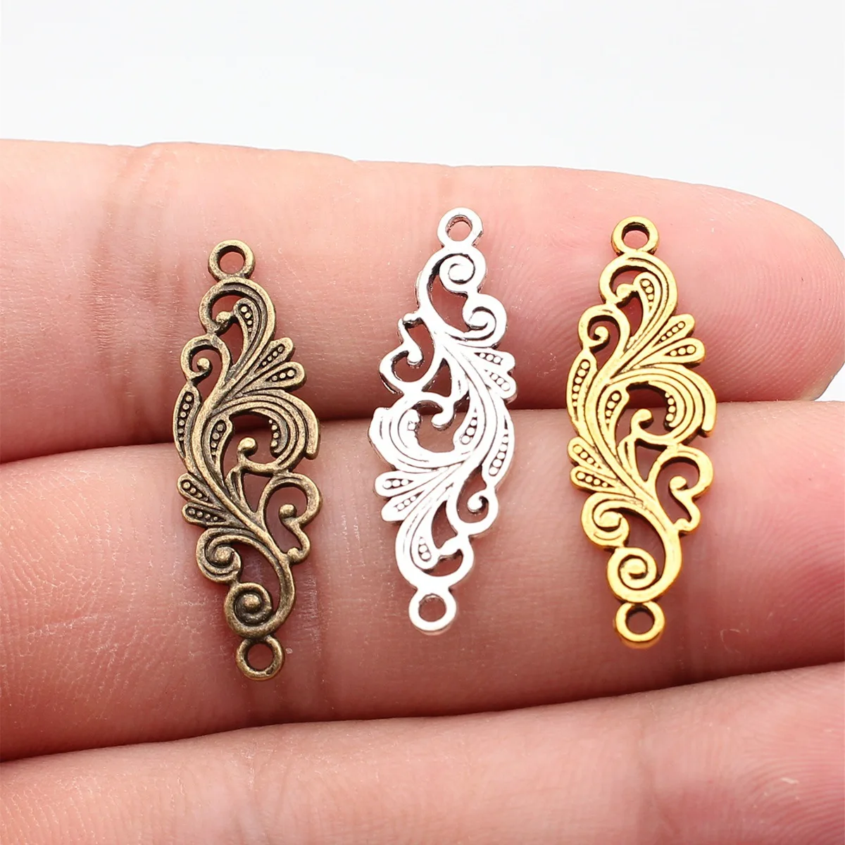 Flower Connector Charms, 30x10mm Zinc Alloy Jewelry Findings