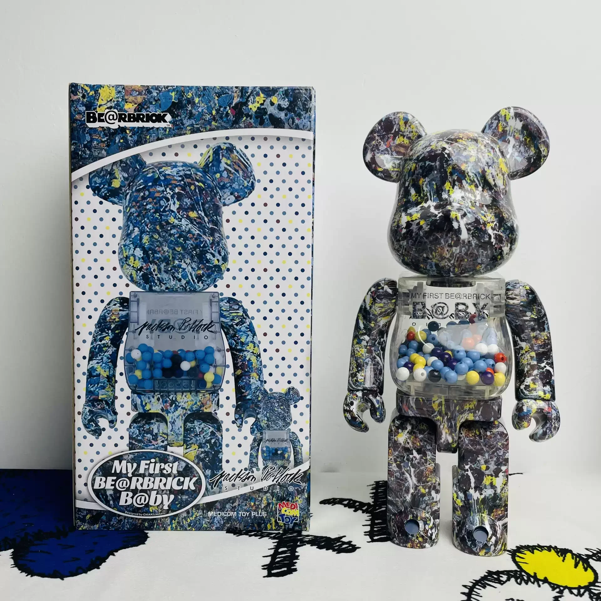 

Bearbrick400% splashing ink Qianqiu Be@rbrick tide play hand-made building bear decoration living room gift doll