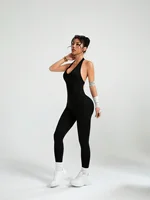 Yoga Bodysuit With Breast Pads Women Sports Jumpsuit Fitness Sportswear Workout Set Solid Color Seamless Butt Lifting Yoga Bodys - Image 3